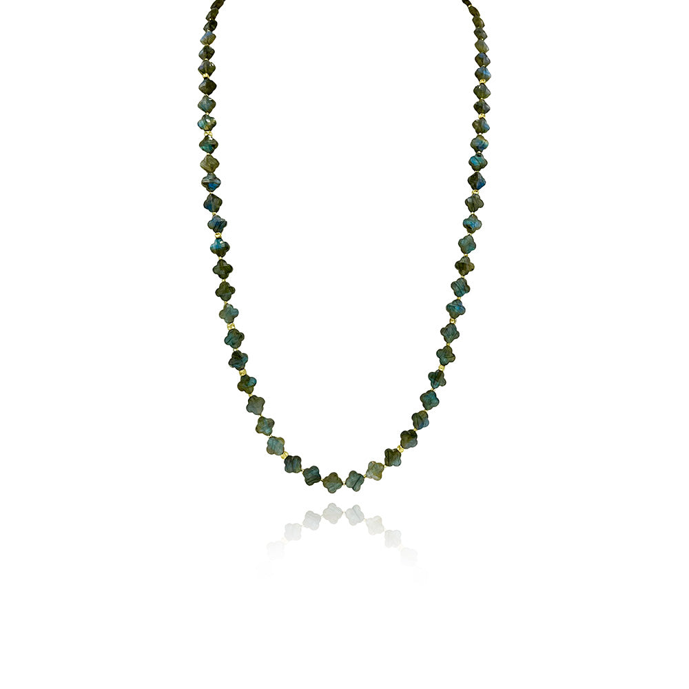 Double Length Clover Labradorite Necklace