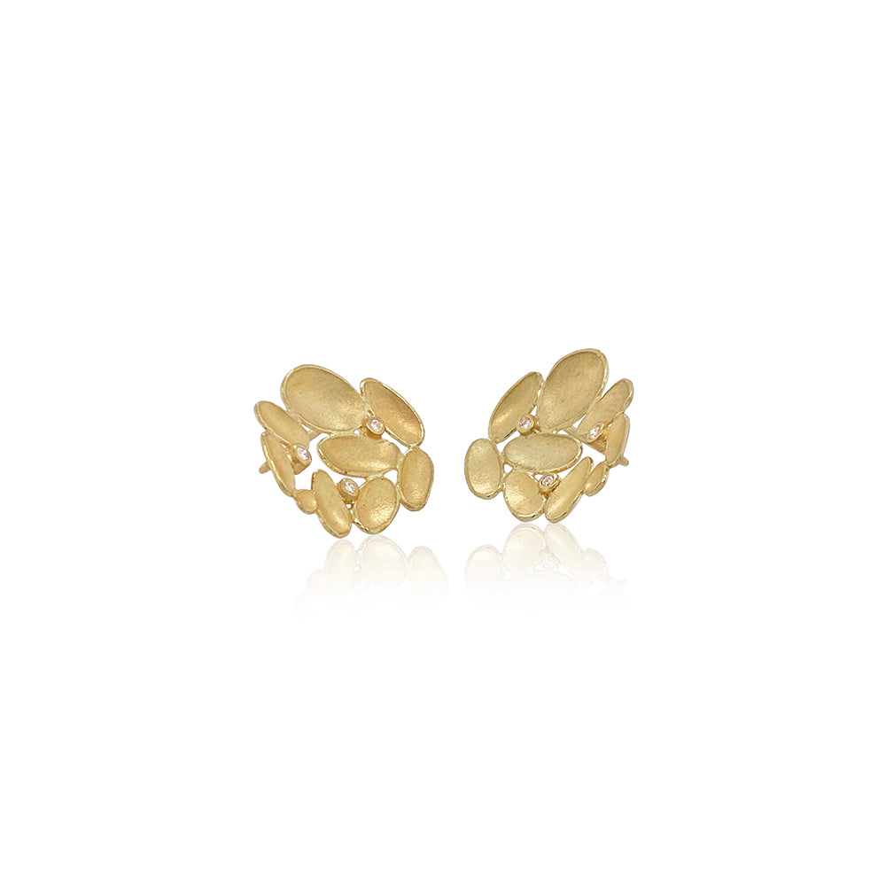 18K Gold Shell Cluster Earrings with Diamonds