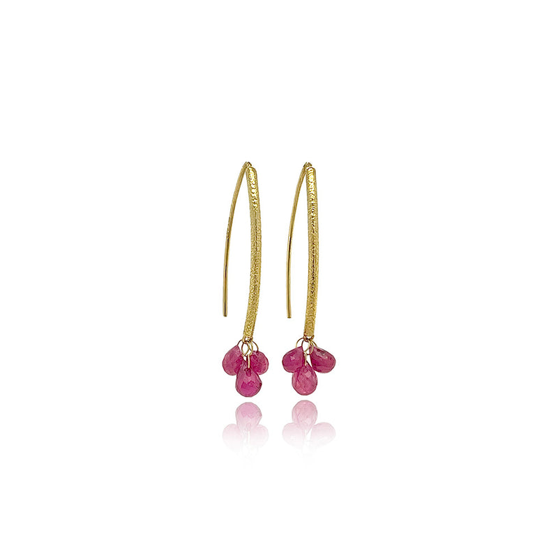 Navette Earrings with Briolette Ruby Drops