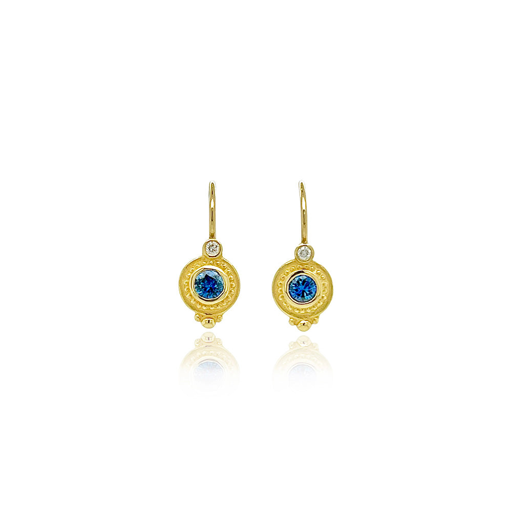 blue sapphire granulated earrings with lever backs