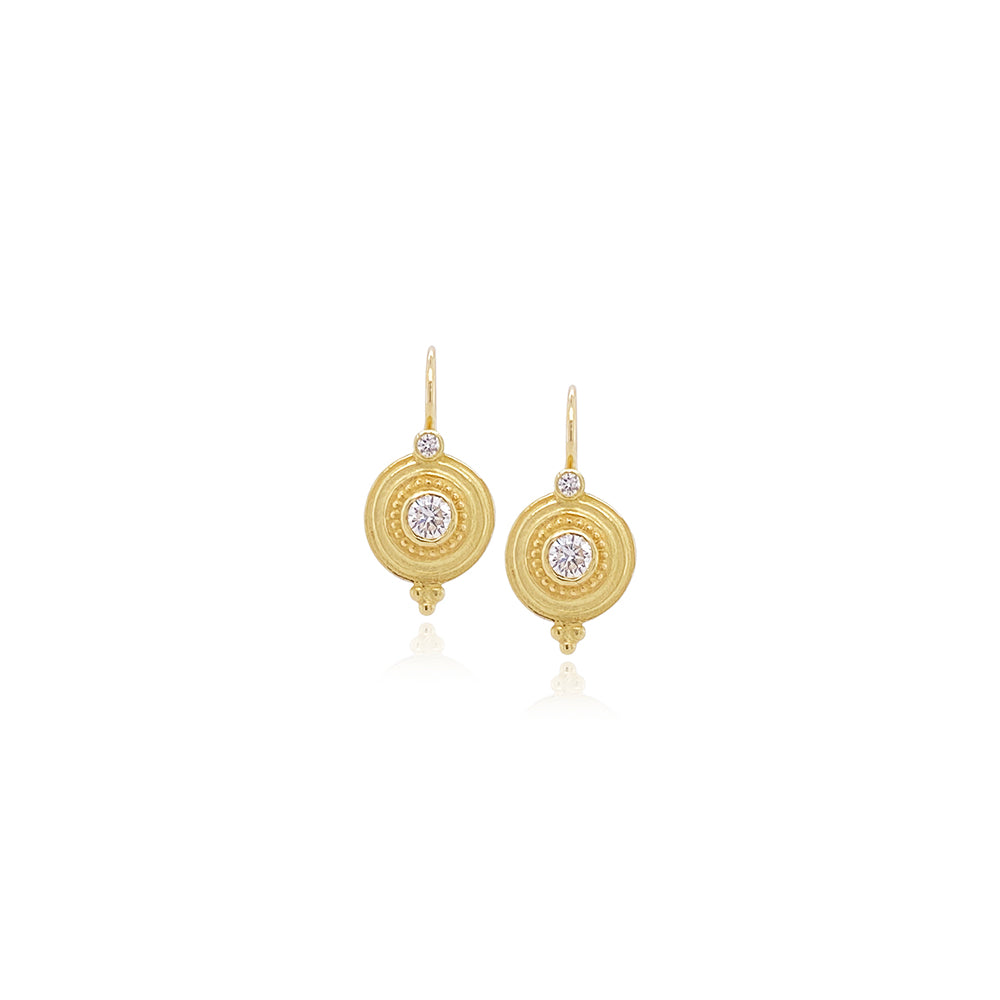Gold Step Granulated Diamond Earrings