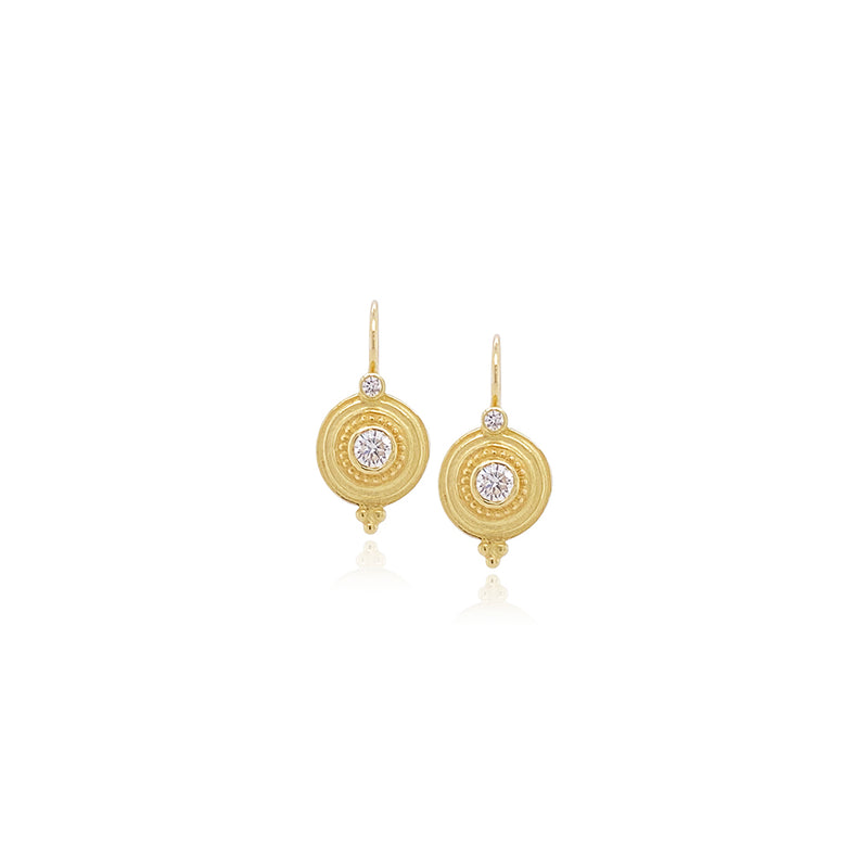 Gold Step Granulated Diamond Earrings
