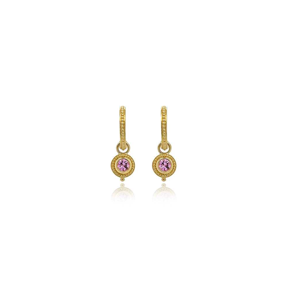 granulated hoop earrings with removable pink sapphire drops