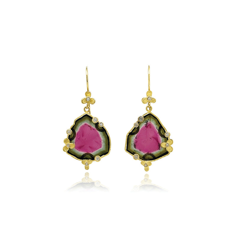 Trillion-Shaped Watermelon Slice Tourmaline Earrings