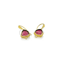 Watermelon Tourmaline Slice Earrings with Surround