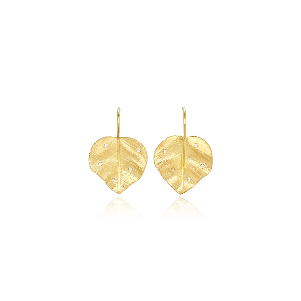 violet leaf earrings with diamonds