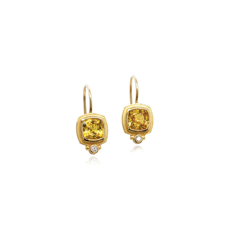 Cushion Cut Yellow Sapphire Earrings