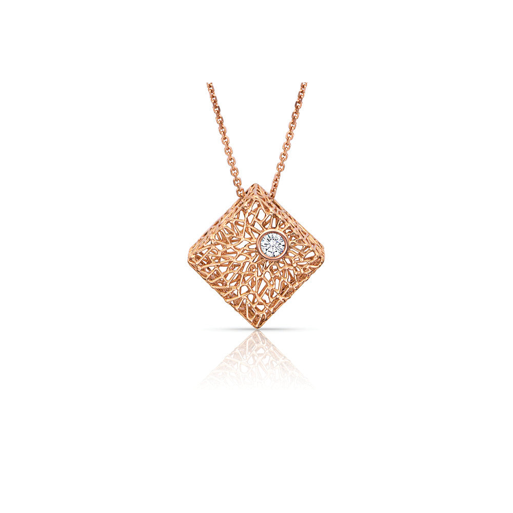 rose gold square pendant with diamond