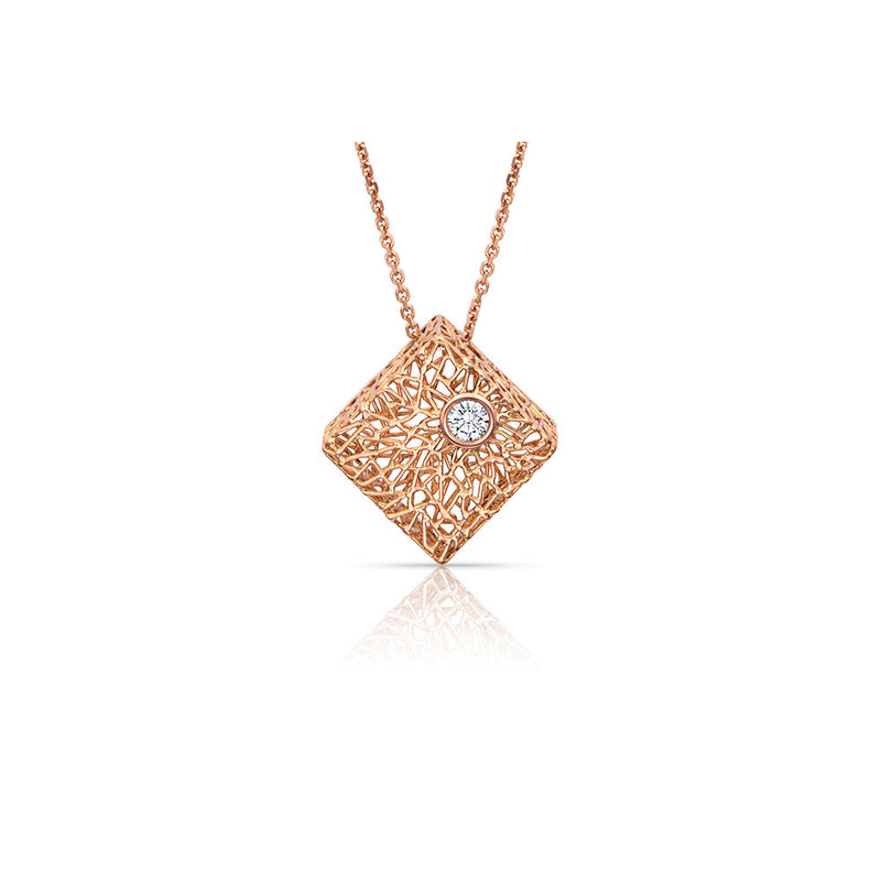 18K Rose Gold Square Necklace with Diamond