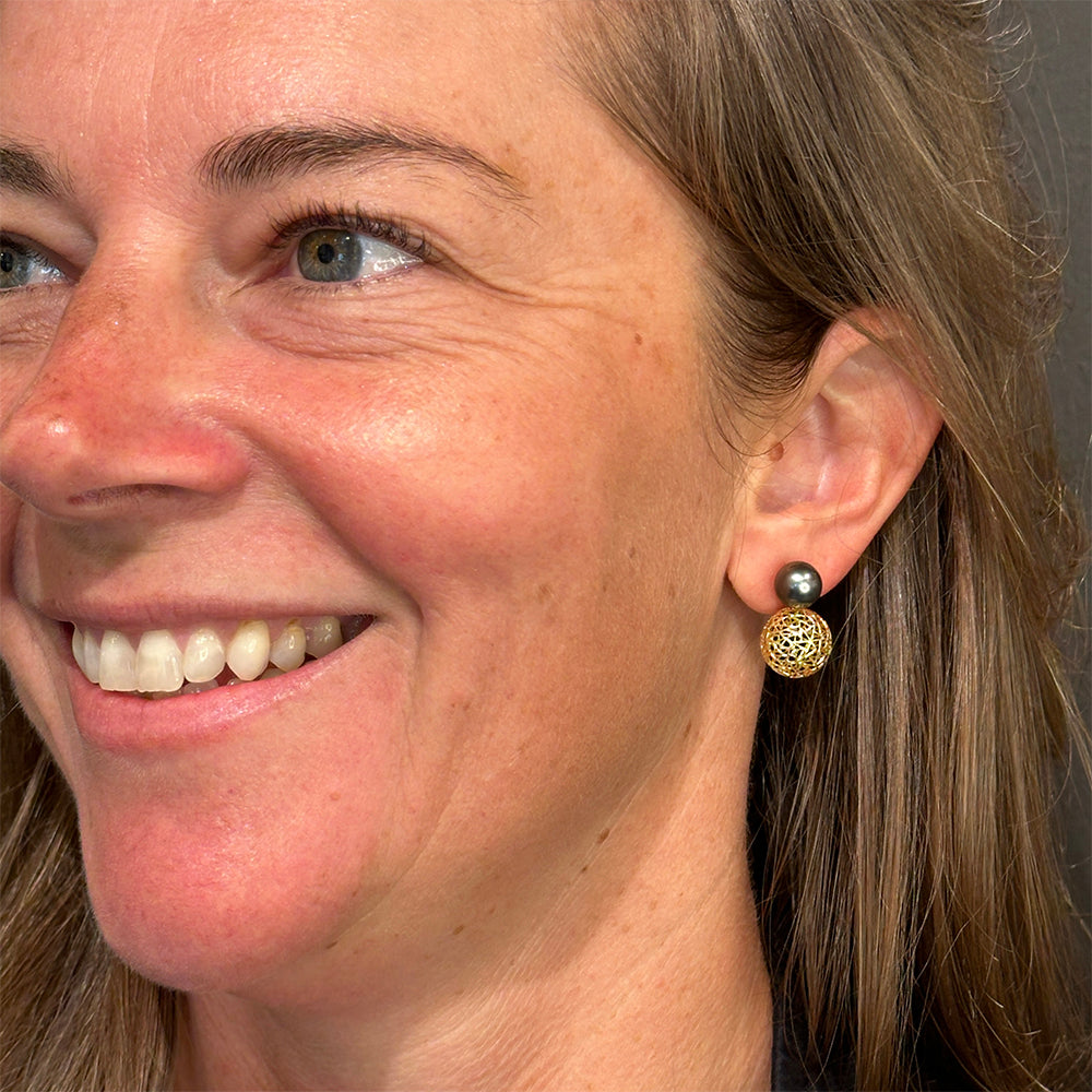 tahitian pearl post-back sphere earrings