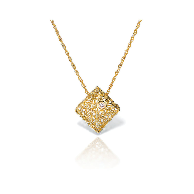 18K Yellow Gold Square Necklace with Diamond