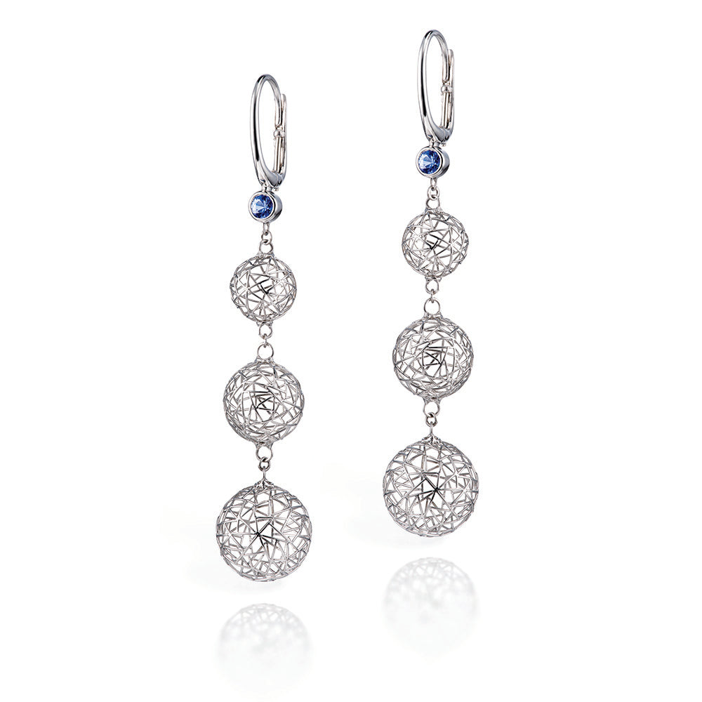 Sapphire triple drop sphere earrings in Platinum