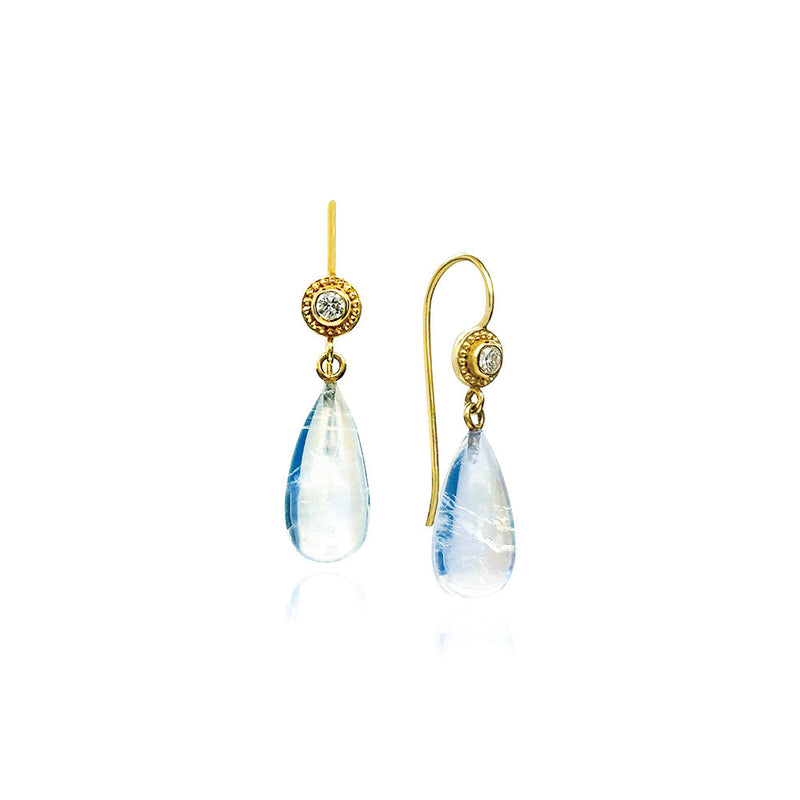 Smooth Tear Drop Shaped Blue Moonstone Earrings