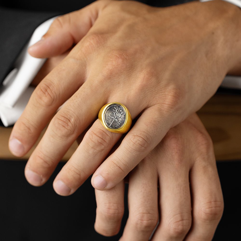 Caduceus Coin Ring