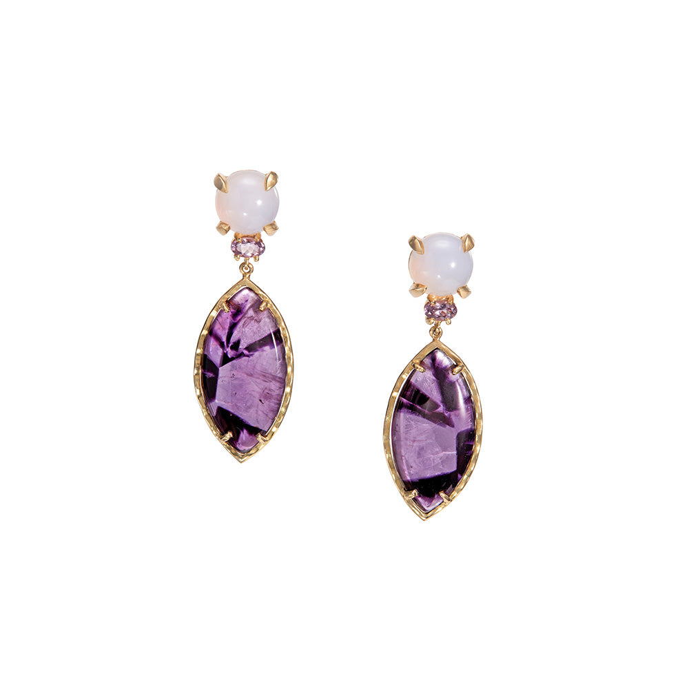 amethyst, chalcedony and purple spinel earrings