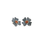 Oxidized Sterling Silver Flower Earrings with Spessartite Garnets