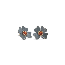 Oxidized Sterling Silver Flower Earrings with Spessartite Garnets