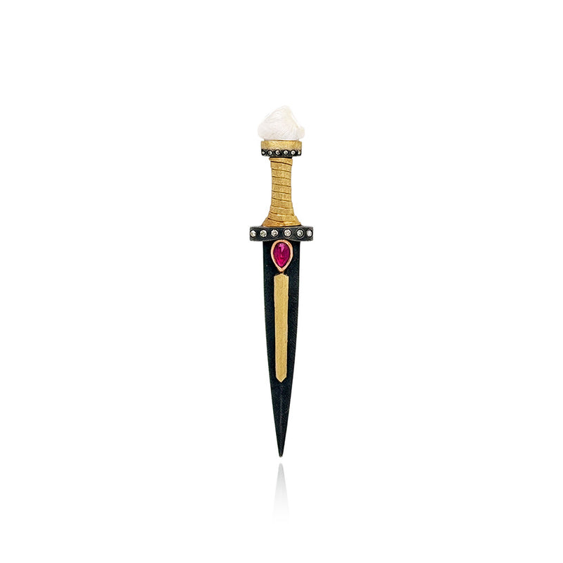 Dagger Pendant/Brooch with Pink Sapphire and Tennessee River Pearl