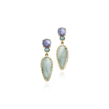 chalcedony, aquamarine and petrified opalized wood earrings