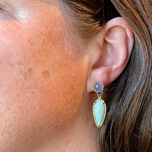 "Dailies" Small Earrings with Chalcedony, Aquamarine and Petrified Opalized Wood