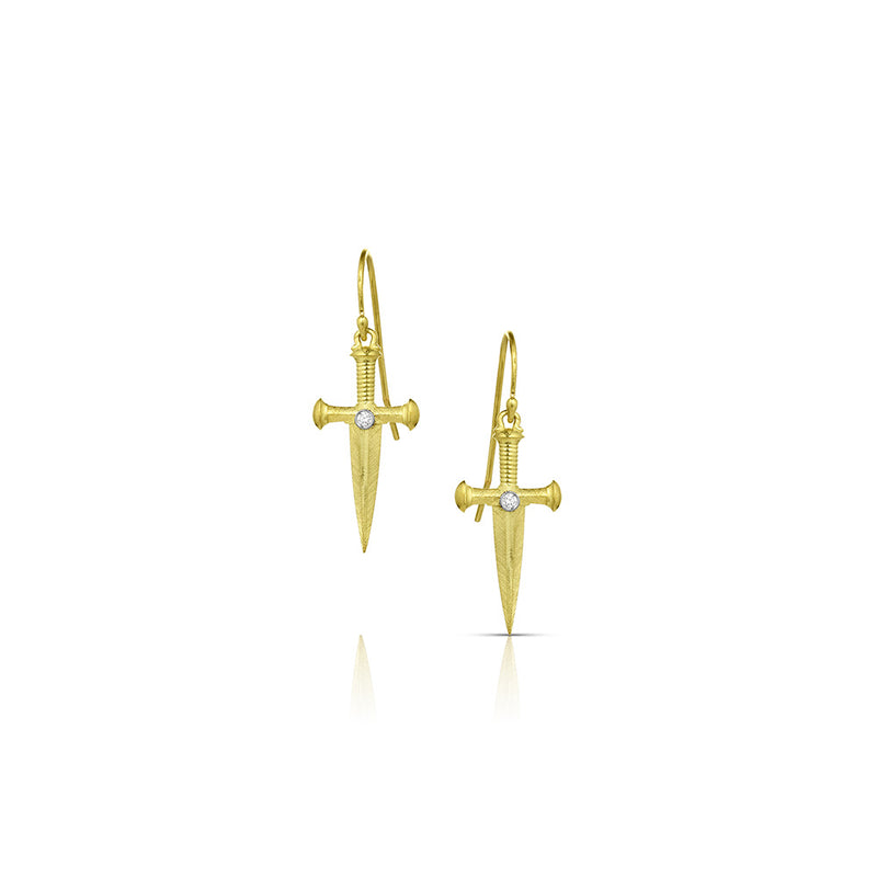18K Yellow Gold "Sword Cross" Earrings with Diamonds