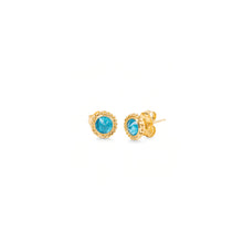 round apatite earrings with woven chain surround