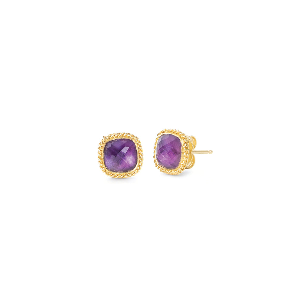 amethyst earrings with woven chain surround