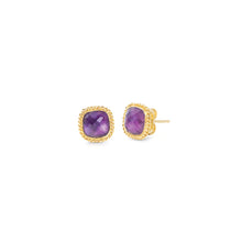 amethyst earrings with woven chain surround