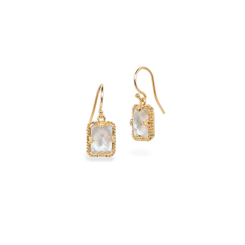One-Of-A-Kind White Topaz Drop Earrings with Woven Chain Surround