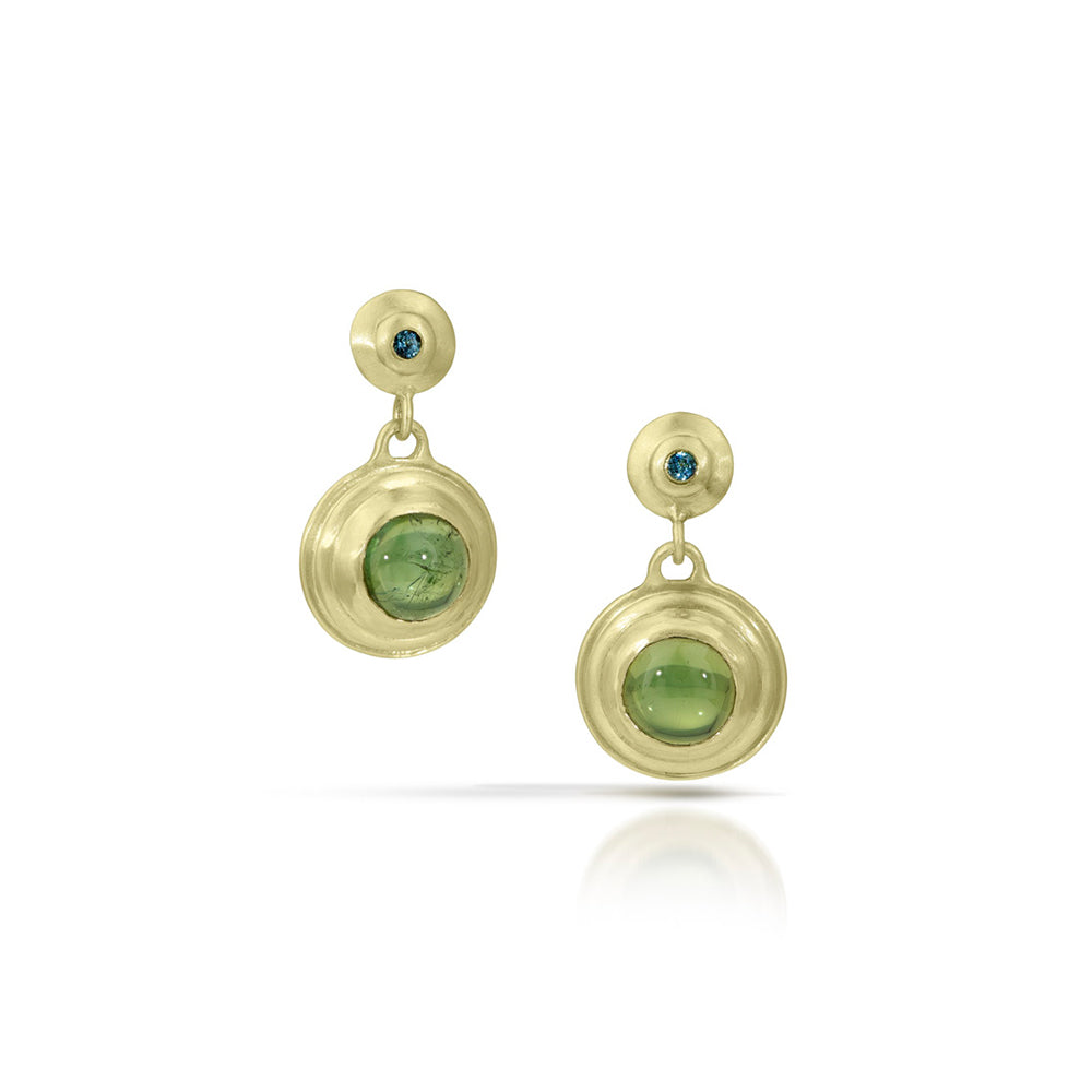 Saturn Earrings with Blue-Green Tourmalines