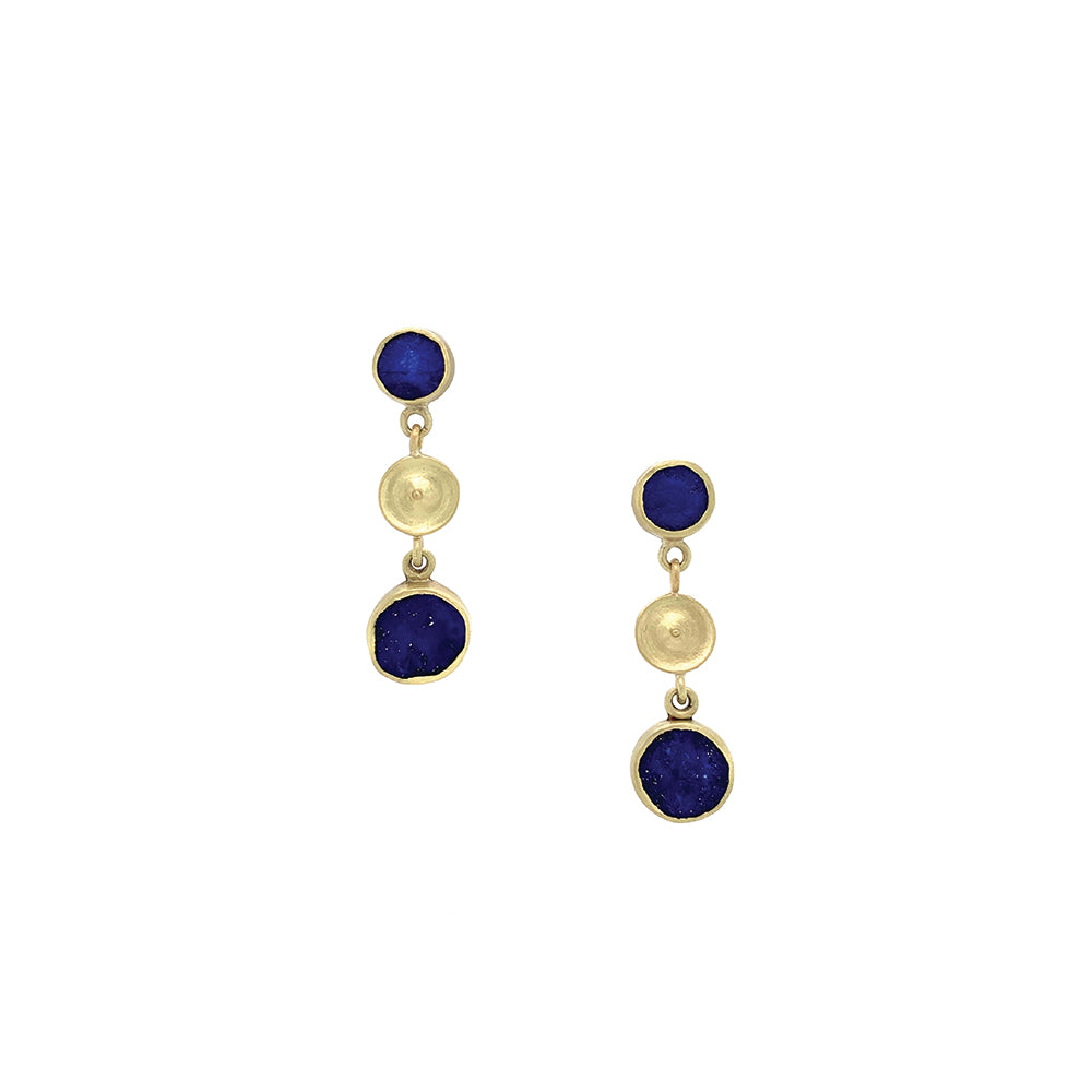 Temple drop earrings with Lapis Pazuli in 18 and 14K green gold