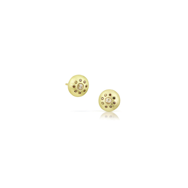 Arun Sawad Stud Earrings, Champagne Rose-Cut & Cognac Diamonds in 14K Green Gold