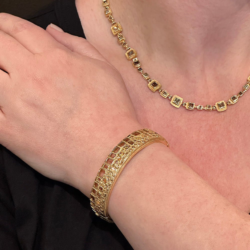 "Library Collection" Hinged Cuff Bracelet with Colored Diamonds