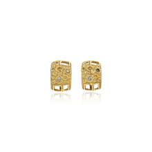 18k yellow gold multicolored diamond "Library of Curiousity" earrings with squared corners, post back and omega clips. Earrings are 10mm wide x 15 mm long.