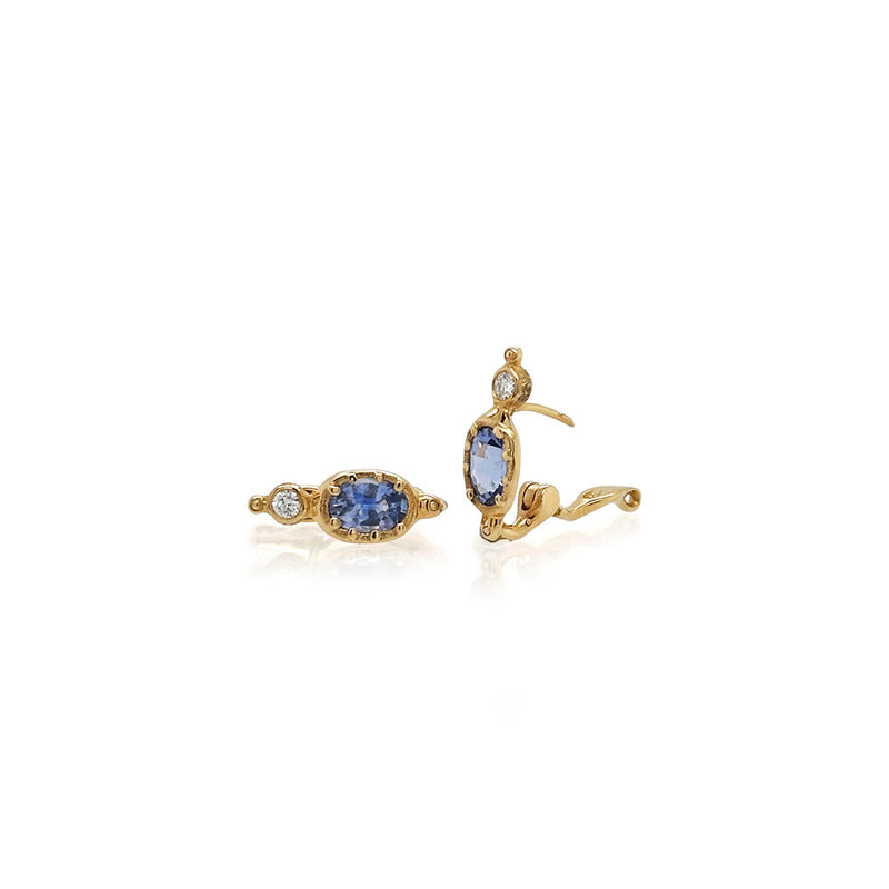 Cornflower Blue Sapphire and Diamond Huggie Earrings