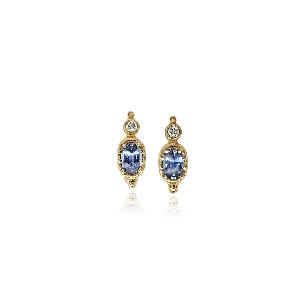 cornflower blue sapphire and diamond huggie earrings