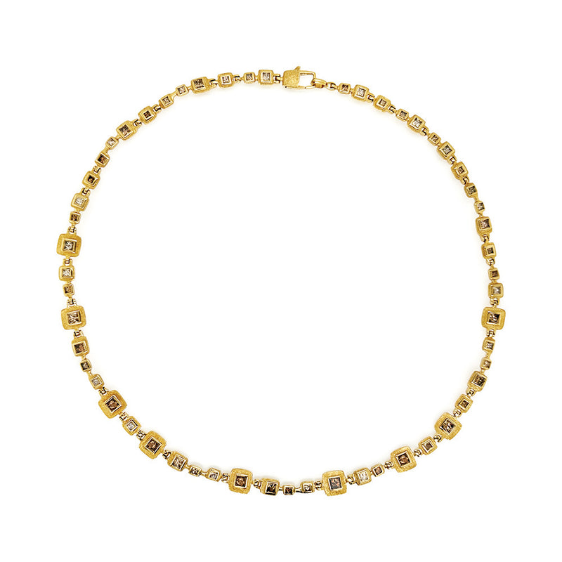 Hinged Library Collection Necklace with Princess Cut Champagne Diamonds