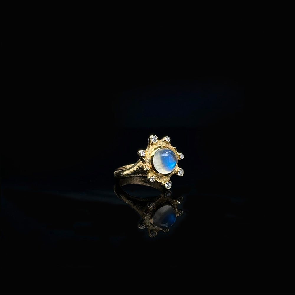 "Embrace" Ring with Moonstone and Diamonds