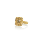 square ring with rose cut center diamond and champagne diamond surround
