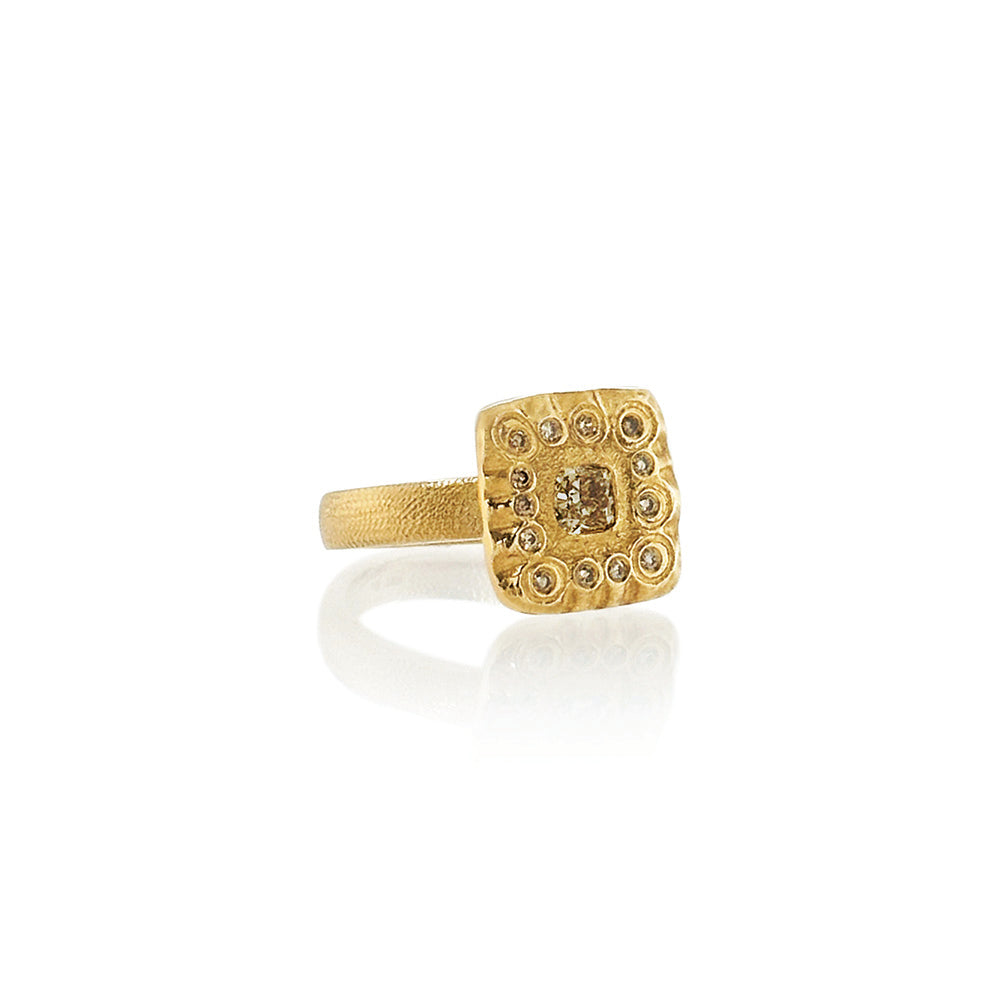 Cushion Cut Brown Diamond Square Ring
