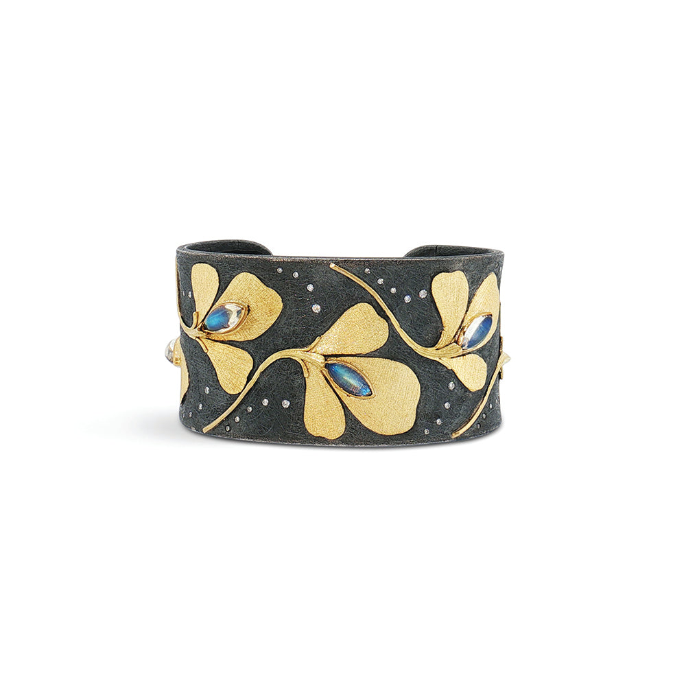 Blue Flash Moonstone Leaf Cuff