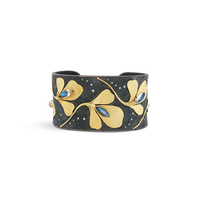 Blue Flash Moonstone Leaf Cuff