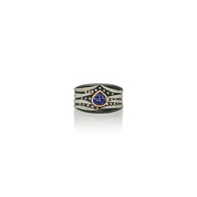 Stripes Ring with Pear Shaped Purple Sapphire and Diamonds