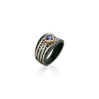 Stripes Ring with Pear Shaped Purple Sapphire and Diamonds