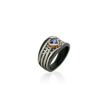 Stripes Ring with Pear Shaped Purple Sapphire and Diamonds