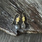 Grey Moonstone Drop Earrings with Diamonds