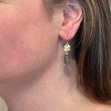 Grey Moonstone Drop Earrings with Diamonds