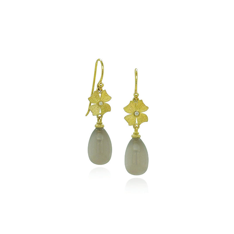 Grey Moonstone Drop Earrings with Diamonds