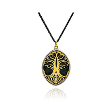 Oxidized sterling silver and 18k yellow gold "Tree of Life" pendant with one pear shaped natural colored chocolate diamond, 0.05cts, on a oxidized sterling silver chain. Chain is 16" long with a lobster clasp and pendant is 40mm long x 19mm wide.