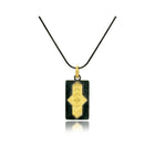Oxidized sterling silver and 18k yellow gold "Arrow" tag pendant on an oxidized sterling silver chain. Chain is 18" long with a lobster clasp and arrow is 1 1/2" L x 5/8" W (38 x 15mm).